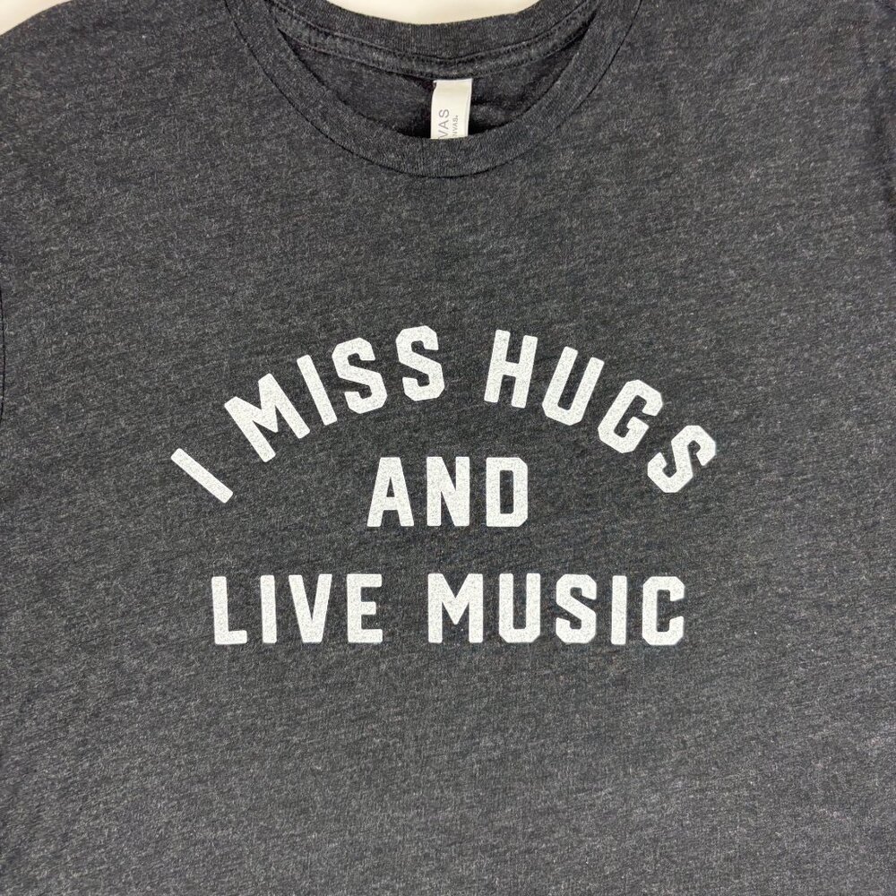I Miss Hugs And Live Music Tee Mens Size 2XL Charcoal Gray Heathered Shirt - Picture 4 of 8
